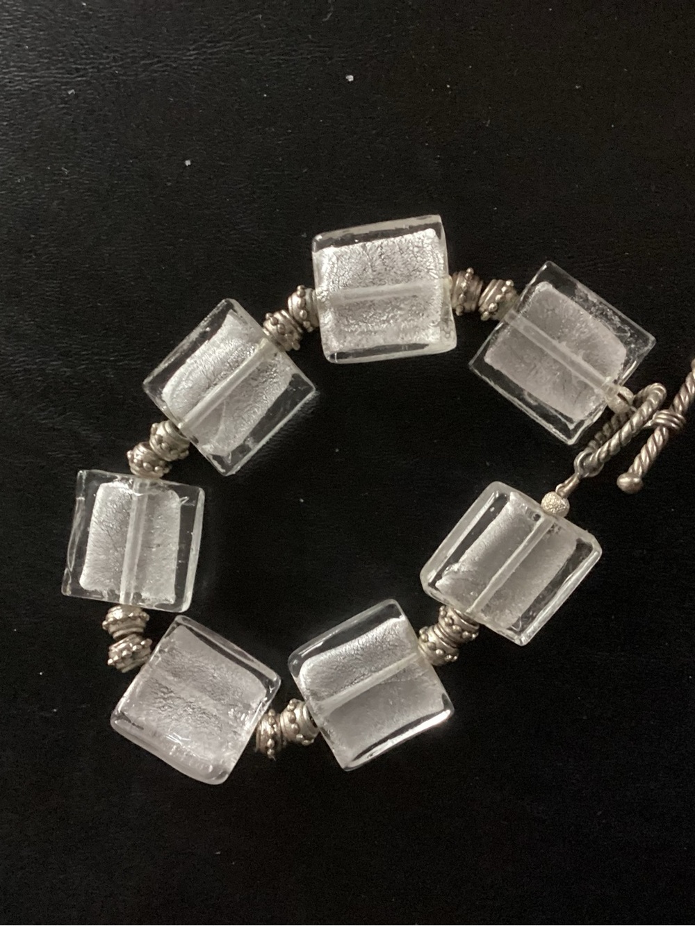Clear Glass Square Bead Bracelet - Women Jewelry